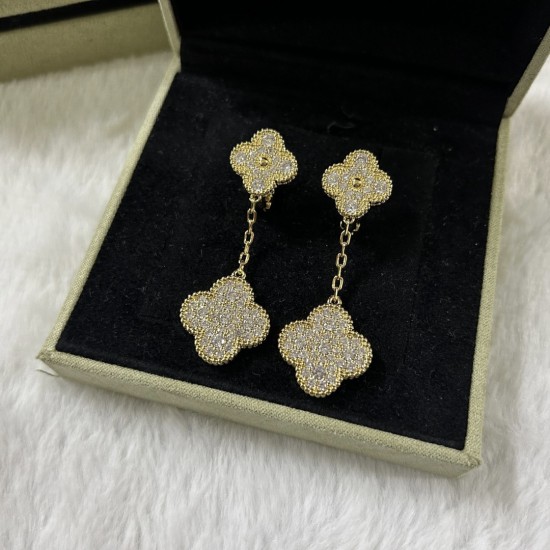 Van Cleef & Arpels Magic Alhambra Earrings 2 Motifs With Pave Diamonds 3 Colors