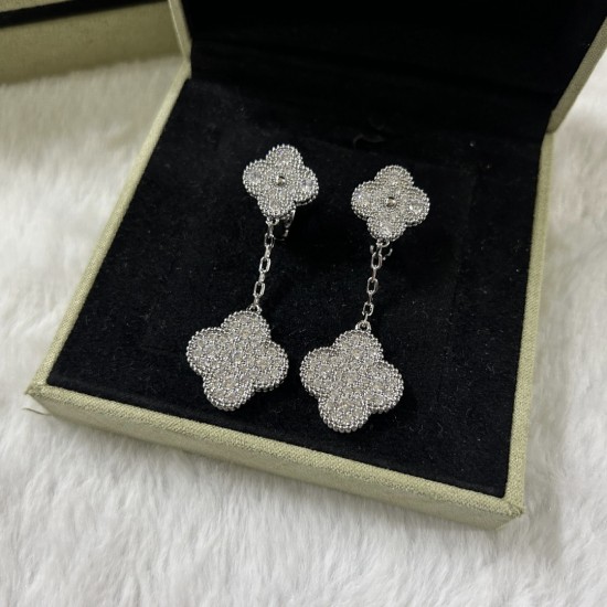 Van Cleef & Arpels Magic Alhambra Earrings 2 Motifs With Pave Diamonds 3 Colors