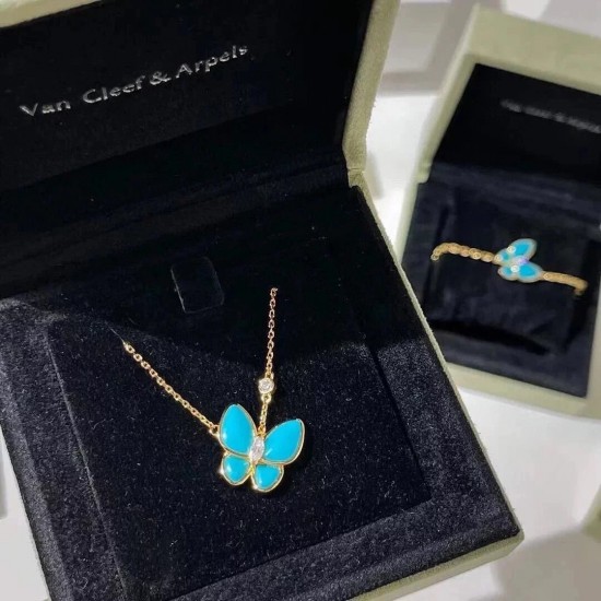 Van Cleef & Arpels Two Butterfly Pendant Yellow Gold With Diamonds