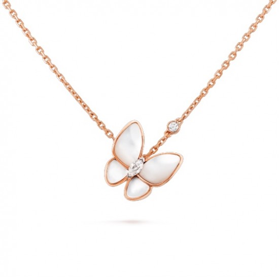 Van Cleef & Arpels Two Butterfly Pendant Mother-of-pearl With Diamond in Rose Gold