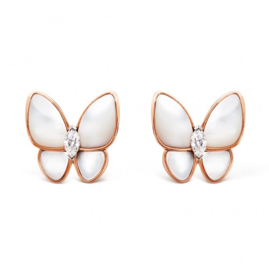 Van Cleef & Arpels Two Butterfly Pendant Mother-of-pearl With Diamond in Rose Gold