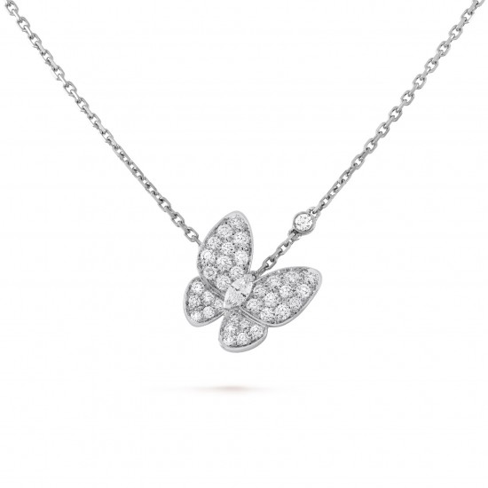 Van Cleef & Arpels Two Butterfly Pendant With Diamonds White Gold