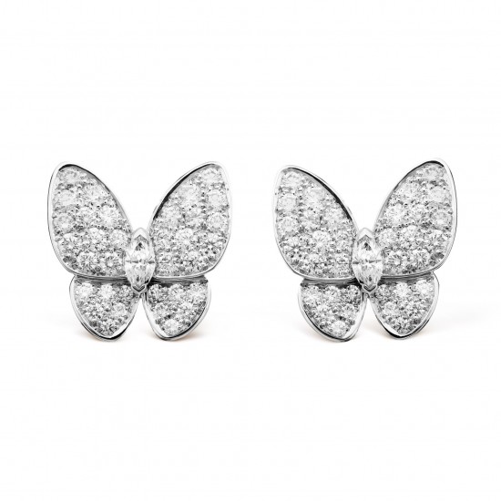 Van Cleef & Arpels Two Butterfly Pendant With Diamonds White Gold