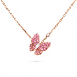 Van Cleef & Arpels Two Butterfly Pendant With Diamonds Pink