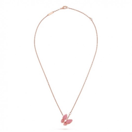 Van Cleef & Arpels Two Butterfly Pendant With Diamonds Pink