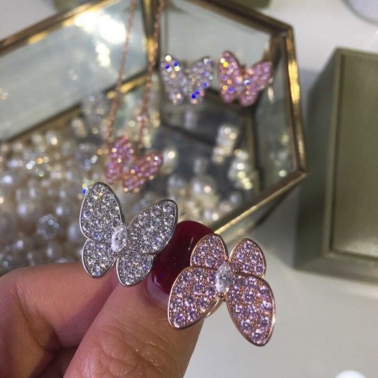 Van Cleef & Arpels Two Butterfly Pendant With Diamonds Pink