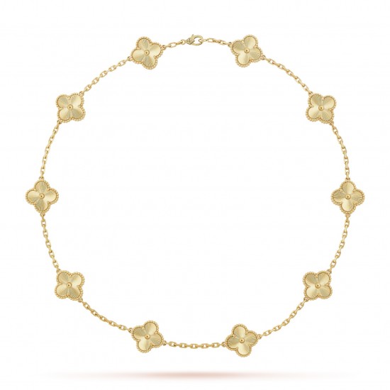 Van Cleef & Arpels Vintage Alhambra Necklace, 10 Motifs Guilloche in Yellow Gold