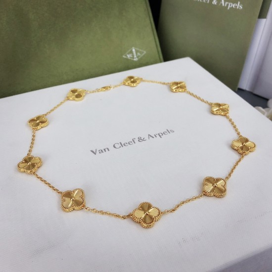 Van Cleef & Arpels Vintage Alhambra Necklace, 10 Motifs Guilloche in Yellow Gold