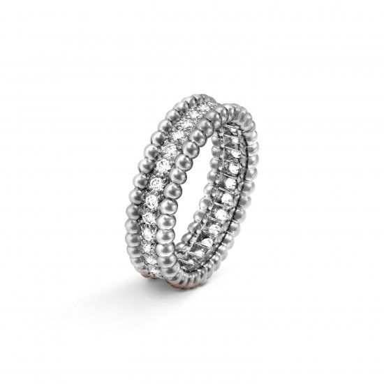 Van Cleef & Arpels Perlee Clovers Hoop Rings with Pave Diamonds