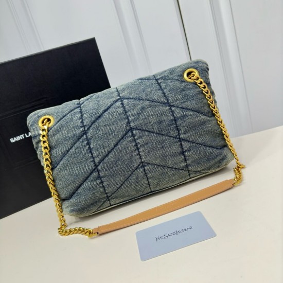 YSL Loulou Puffer Shoulder Bag Quilted Vintage Denim