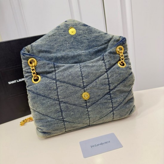 YSL Loulou Puffer Shoulder Bag Quilted Vintage Denim