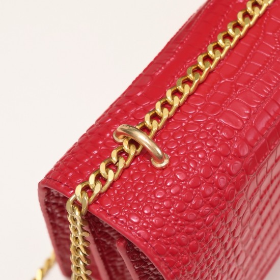 YSL Sunset Monogram Croc-Embossed Leather Shoulder Bag