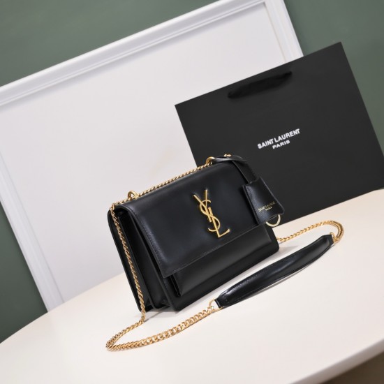 YSL Sunset Crossbody Bag in Black Smooth Leather