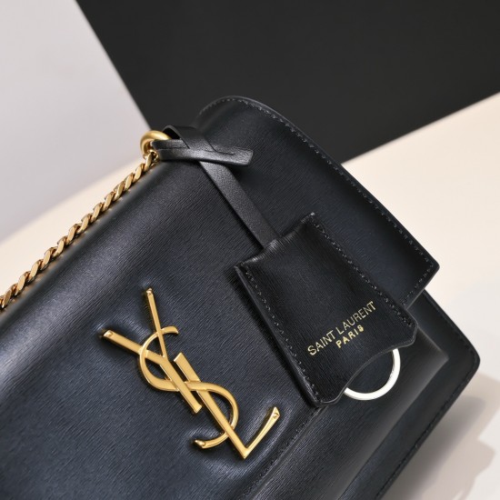 YSL Sunset Crossbody Bag in Black Smooth Leather